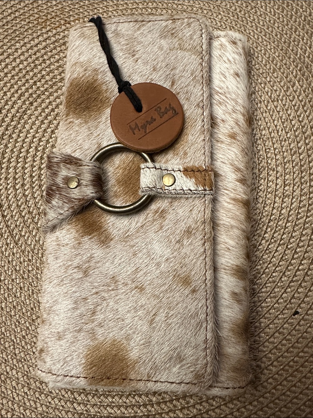Myra Bag Spotted Cowhide Wallet leather in Cream and Brown RFID blocked